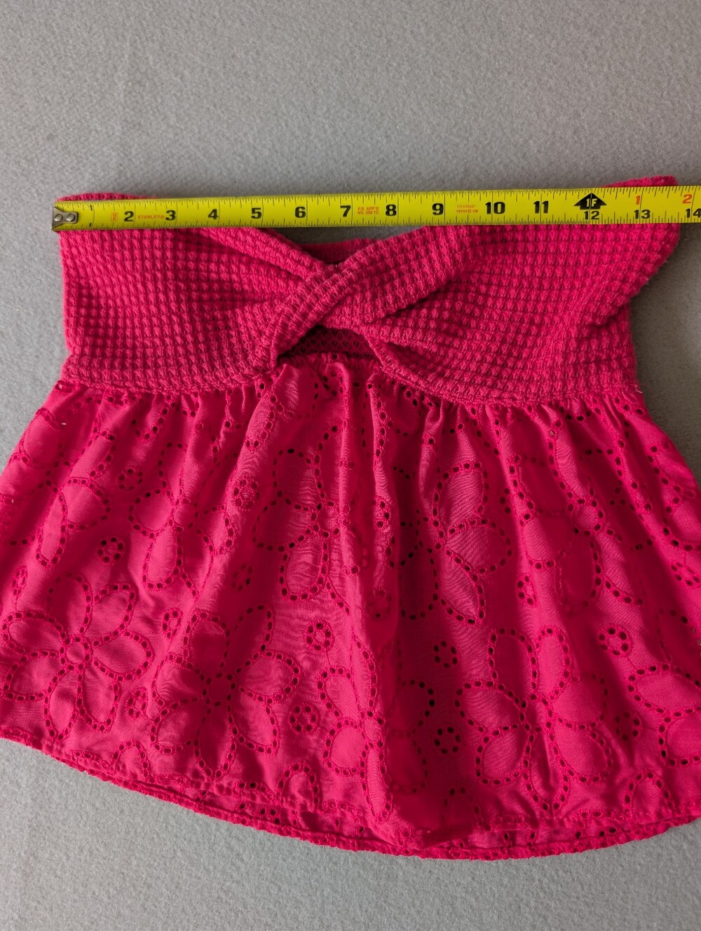 Strapless Eyelet Barbie Pink Embroidery Babydoll Peplum Knit Crop Top Shirt XS image 7